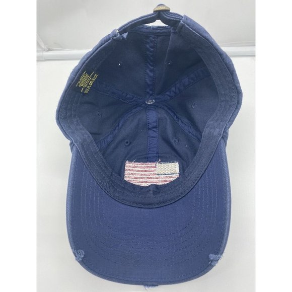 Blue Cotton Baseball Hat Tattered w/ American Flag Cap Adjustable Strap-back - Picture 5 of 6